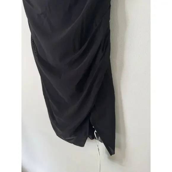 NWT Halara Black Chiffon Ruched Spaghetti Strap Mini Dress Size Large - Picture 5 of 6